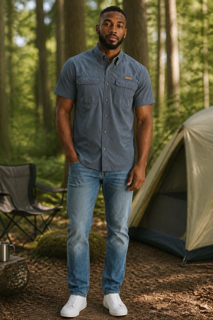 Eddie Bauer Men's L Blue Rainer Ripstop Short Sleeve Shirt Gorpcore Outdoor